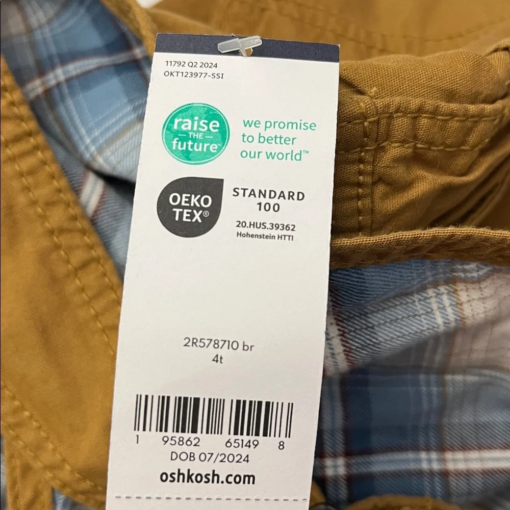 OshKosh B'gosh Toddler Lightweight Canvas Overalls Khaki 4T NWT